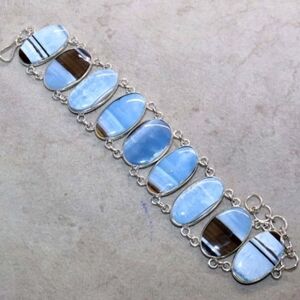 Owhyee Blue Opal Gemstone 925 Sterling Silver Handmade Bracelet